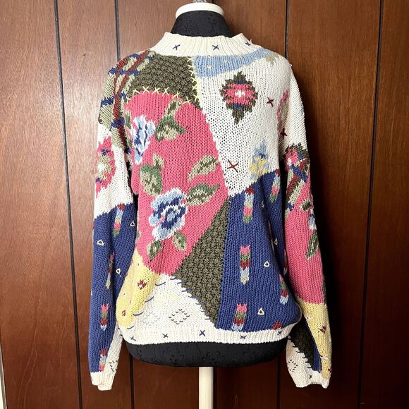 Woolrich Hand Knit Sweater Floral ( XL ) Winter White Crew Neck Pullover Chunky - Picture 1 of 14